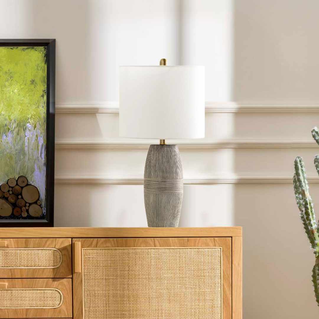Mabayo Ribbed White Ceramic Table Lamp on Sale