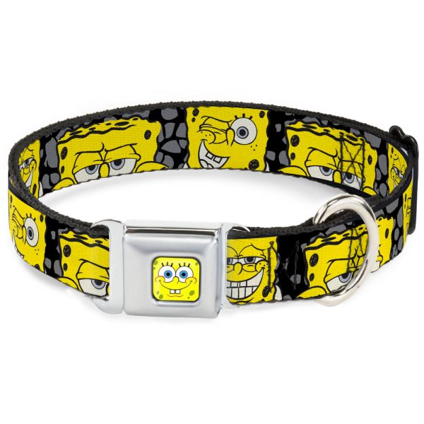 SpongeBob Face CLOSE-UP Full Color Seatbelt Buckle Collar - SpongeBob 4-CLOSE-UP Expressions Crackle Black Gray Yellow For Cheap