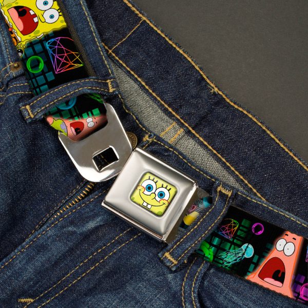 Sponge Bob Face CLOSE-UP Full Color Seatbelt Belt - Surprised SpongeBob & Patrick Starfish SPONGEBOB Jellyfish Black Multi Color Webbing Fashion - Image 5