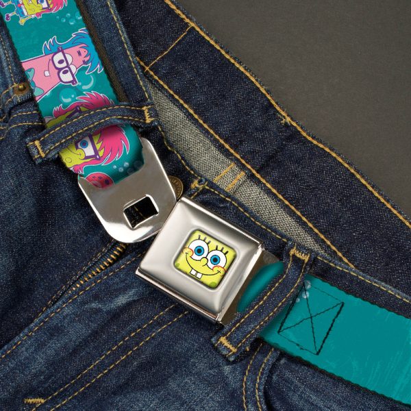 Sponge Bob Face CLOSE-UP Full Color Seatbelt Belt - Patrick, SpongeBob & Gary NOT NORMAL Aqua Webbing Online now - Image 5